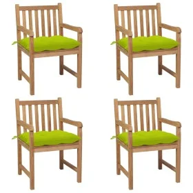 Sillas de jardín 4 uds madera de teca y cojines verde brillante de vidaXL, Sillas de jardín - Ref: Foro24-3073030, Precio: 59...