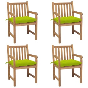 Sillas de jardín 4 uds madera de teca y cojines verde brillante de vidaXL, Sillas de jardín - Ref: Foro24-3073030, Precio: 62...