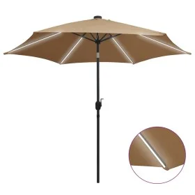 Sombrilla con luces LED y palo de aluminio gris taupe 300 cm de vidaXL, Sombrillas - Ref: Foro24-47363, Precio: 110,99 €, Des...