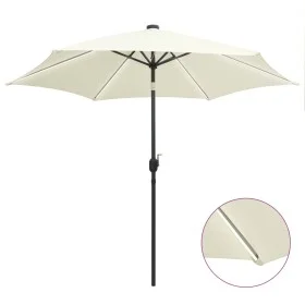 Sombrilla con luces LED y palo de aluminio blanco arena 300 cm de vidaXL, Sombrillas - Ref: Foro24-47361, Precio: 117,56 €, D...
