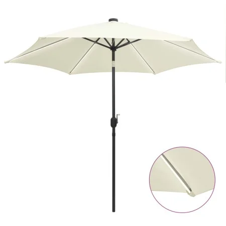 Sombrilla con luces LED y palo de aluminio blanco arena 300 cm de vidaXL, Sombrillas - Ref: Foro24-47361, Precio: 117,56 €, D...
