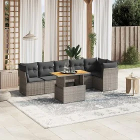 Set de sofás de jardín 7 piezas con cojines ratán PE gris de vidaXL, Conjuntos de jardín - Ref: Foro24-3270843, Precio: 449,7...