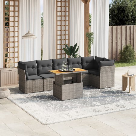 Set de sofás de jardín 7 piezas con cojines ratán PE gris de vidaXL, Conjuntos de jardín - Ref: Foro24-3270843, Precio: 443,7...