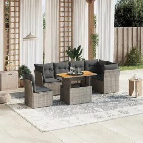 Set de sofás de jardín 7 piezas con cojines ratán PE gris de vidaXL, Conjuntos de jardín - Ref: Foro24-3270857, Precio: 449,7...