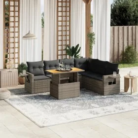Set de sofás de jardín 7 piezas con cojines ratán PE gris de vidaXL, Conjuntos de jardín - Ref: Foro24-3271774, Precio: 468,1...
