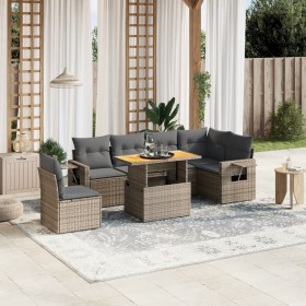 Set de sofás de jardín 7 piezas con cojines ratán PE gris de vidaXL, Conjuntos de jardín - Ref: Foro24-3271781, Precio: 467,0...