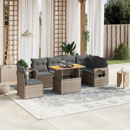 Set de sofás de jardín 7 piezas con cojines ratán PE gris de vidaXL, Conjuntos de jardín - Ref: Foro24-3271781, Precio: 467,0...
