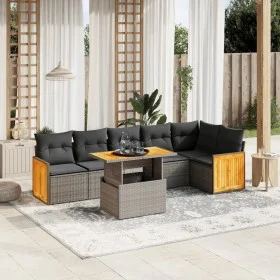 7-piece garden sofa set with gray PE rattan cushions by vidaXL, Garden sets - Ref: Foro24-3273972, Price: 469,33 €, Discount: %
