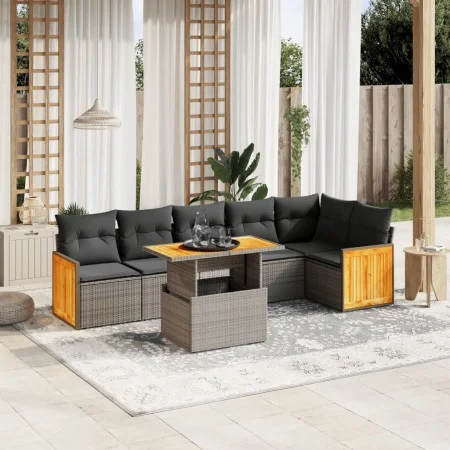 7-teilige Gartensofagarnitur mit grauen PE-Rattankissen von vidaXL, Gartensets - Ref: Foro24-3273972, Preis: 469,33 €, Rabatt: %