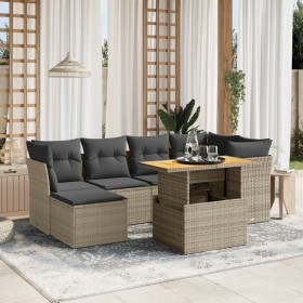Set de sofás de jardín 7 piezas con cojines ratán PE gris de vidaXL, Conjuntos de jardín - Ref: Foro24-3275482, Precio: 439,8...