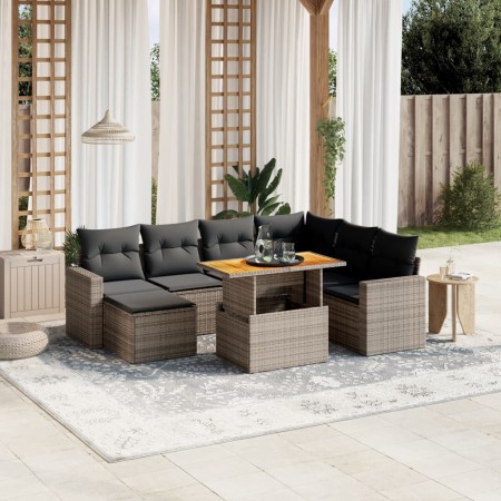 Set de sofás de jardín 8 pzas y cojines ratán sintético gris de vidaXL, Conjuntos de jardín - Ref: Foro24-3275608, Precio: 50...