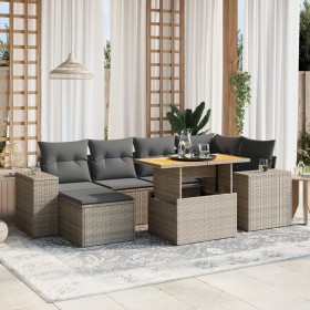 Set de sofás de jardín 7 piezas con cojines ratán PE gris de vidaXL, Conjuntos de jardín - Ref: Foro24-3275930, Precio: 471,5...