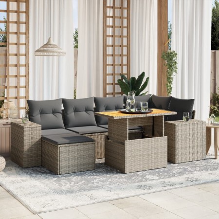 Set de sofás de jardín 7 piezas con cojines ratán PE gris de vidaXL, Conjuntos de jardín - Ref: Foro24-3275930, Precio: 471,5...