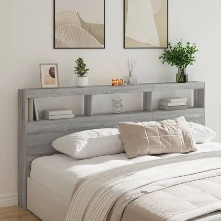 Bed headboard with LED light Sonoma gray 200x17x102 cm by vidaXL, Headboards and footboards - Ref: Foro24-839222, Price: 109,...