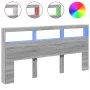 Bed headboard with LED light Sonoma gray 200x17x102 cm by vidaXL, Headboards and footboards - Ref: Foro24-839222, Price: 109,...