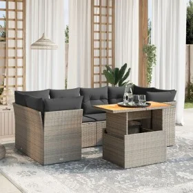 Set de sofás de jardín 7 piezas con cojines ratán PE gris de vidaXL, Conjuntos de jardín - Ref: Foro24-3270689, Precio: 458,7...