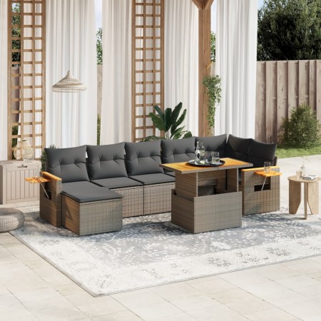 Set de sofás de jardín 8 pzas y cojines ratán sintético gris de vidaXL, Conjuntos de jardín - Ref: Foro24-3273629, Precio: 50...