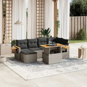 Set de sofás de jardín 7 piezas con cojines ratán PE gris de vidaXL, Conjuntos de jardín - Ref: Foro24-3273622, Precio: 459,3...
