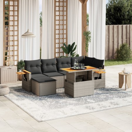 Set de sofás de jardín 7 piezas con cojines ratán PE gris de vidaXL, Conjuntos de jardín - Ref: Foro24-3273622, Precio: 450,7...