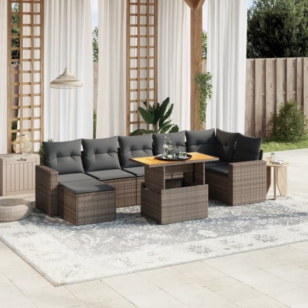 Set de sofás de jardín 8 pzas y cojines ratán sintético gris de vidaXL, Conjuntos de jardín - Ref: Foro24-3275601, Precio: 50...