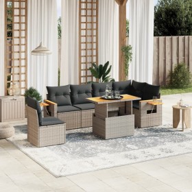 Set de sofás de jardín 7 piezas con cojines ratán PE gris de vidaXL, Conjuntos de jardín - Ref: Foro24-3273545, Precio: 467,4...