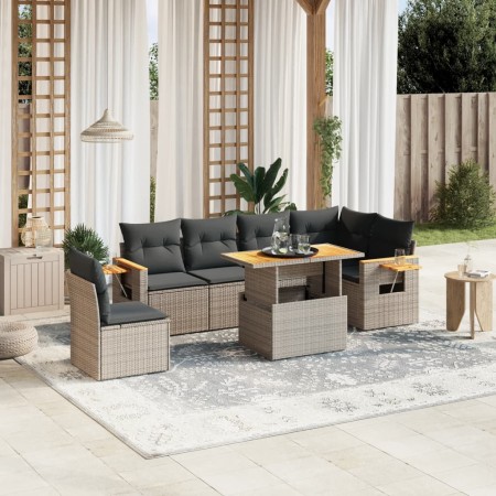 Set de sofás de jardín 7 piezas con cojines ratán PE gris de vidaXL, Conjuntos de jardín - Ref: Foro24-3273545, Precio: 467,4...