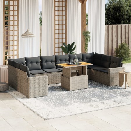 Set de sofás de jardín 11 pzas y cojines ratán sintético gris de vidaXL, Conjuntos de jardín - Ref: Foro24-3271487, Precio: 6...