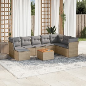 Set de sofás de jardín 9 pzas con cojines ratán sintético beige en Conjuntos de jardín | Comprar online en Foru.es