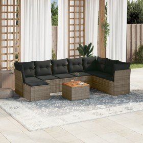 Set de muebles de jardín 9 pzas y cojines ratán sintético gris en Conjuntos de jardín | Comprar online en Foru.es