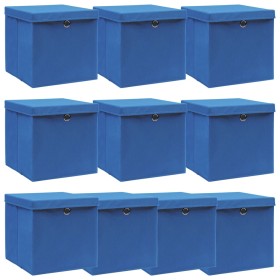 Cajas de almacenaje con tapas 10 uds tela azul 32x32x32 cm de vidaXL, Cestas para almacenaje - Ref: Foro24-288340, Precio: 63...