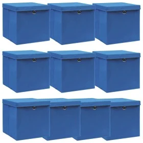 Cajas de almacenaje con tapas 10 uds tela azul 32x32x32 cm de vidaXL, Cestas para almacenaje - Ref: Foro24-288340, Precio: 65...