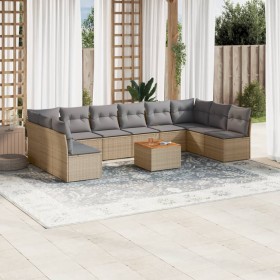 Set de sofás de jardín 11pzas con cojines ratán sintético beige en Conjuntos de jardín | Comprar online en Foru.es