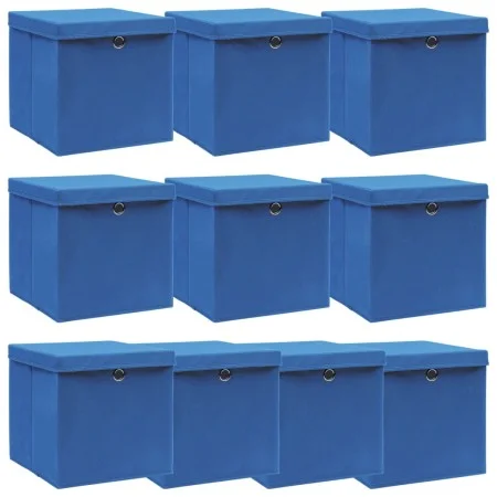 Cajas de almacenaje con tapas 10 uds tela azul 32x32x32 cm de vidaXL, Cestas para almacenaje - Ref: Foro24-288340, Precio: 65...