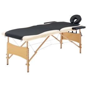 Camilla de masaje plegable 2 zonas madera negro y beige de vidaXL, Mesas de masaje - Ref: Foro24-110205, Precio: 159,67 €, De...
