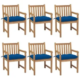Garden chairs 6 pcs solid teak wood cushions blue by vidaXL, Garden chairs - Ref: Foro24-3073056, Price: 882,65 €, Discount: %