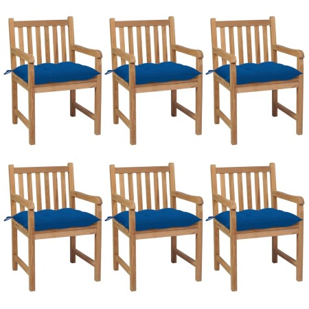 Sillas de jardín 6 uds madera maciza de teca cojines azul de vidaXL, Sillas de jardín - Ref: Foro24-3073056, Precio: 1,00 €, ...