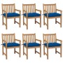 Sillas de jardín 6 uds madera maciza de teca cojines azul de vidaXL, Sillas de jardín - Ref: Foro24-3073056, Precio: 1,00 €, ...