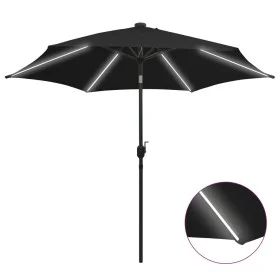 Sombrilla con luces LED y palo de aluminio negro 300 cm de vidaXL, Sombrillas - Ref: Foro24-47366, Precio: 113,66 €, Descuent...