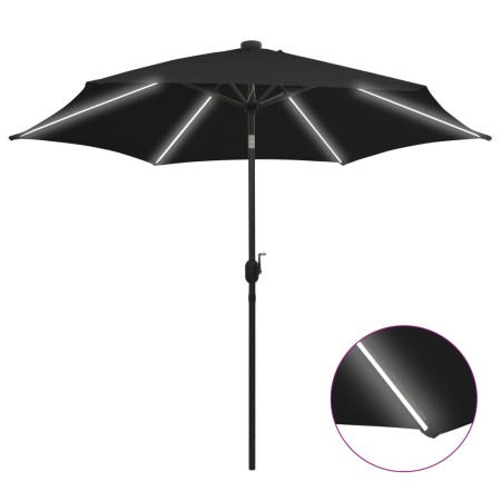 Sombrilla con luces LED y palo de aluminio negro 300 cm de vidaXL, Sombrillas - Ref: Foro24-47366, Precio: 124,30 €, Descuent...