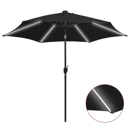 Sombrilla con luces LED y palo de aluminio negro 300 cm de vidaXL, Sombrillas - Ref: Foro24-47366, Precio: 113,66 €, Descuent...