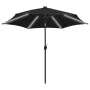 Sombrilla con luces LED y palo de aluminio negro 300 cm de vidaXL, Sombrillas - Ref: Foro24-47366, Precio: 113,66 €, Descuent...