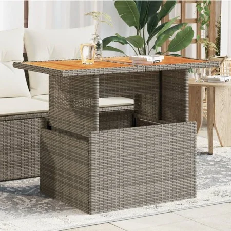 Mesa de jardín ratán PE y madera de acacia gris 100x55x73 cm de vidaXL, Mesas de jardín - Ref: Foro24-366127, Precio: 94,97 €...