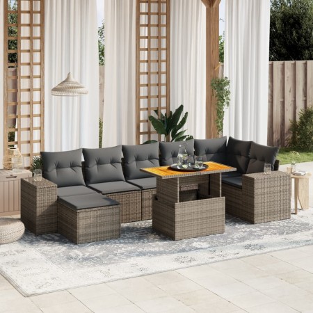 Set de sofás de jardín 8 pzas y cojines ratán sintético gris de vidaXL, Conjuntos de jardín - Ref: Foro24-3275937, Precio: 52...