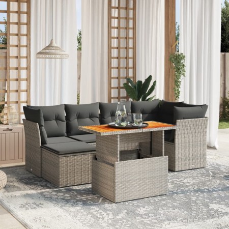 Set de sofás de jardín 7 piezas con cojines ratán PE gris de vidaXL, Conjuntos de jardín - Ref: Foro24-3270941, Precio: 434,7...