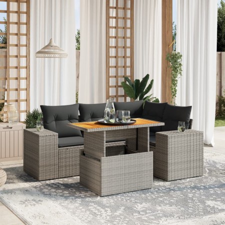 Juego de sofás jardín con cojines 5 pzas ratán sintético gris de vidaXL, Conjuntos de jardín - Ref: Foro24-3272621, Precio: 3...