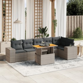 Set de sofás de jardín 7 piezas con cojines ratán PE gris de vidaXL, Conjuntos de jardín - Ref: Foro24-3272649, Precio: 475,6...
