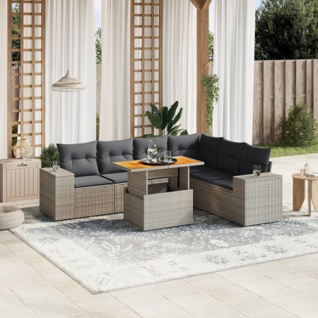 Set de sofás de jardín 7 piezas con cojines ratán PE gris de vidaXL, Conjuntos de jardín - Ref: Foro24-3272656, Precio: 475,6...