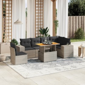 Set de sofás de jardín 7 piezas con cojines ratán PE gris de vidaXL, Conjuntos de jardín - Ref: Foro24-3272663, Precio: 475,6...