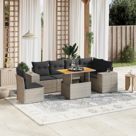 Set de sofás de jardín 7 piezas con cojines ratán PE gris de vidaXL, Conjuntos de jardín - Ref: Foro24-3272663, Precio: 475,6...