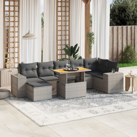 Set de sofás de jardín 8 pzas y cojines ratán sintético gris de vidaXL, Conjuntos de jardín - Ref: Foro24-3272747, Precio: 51...